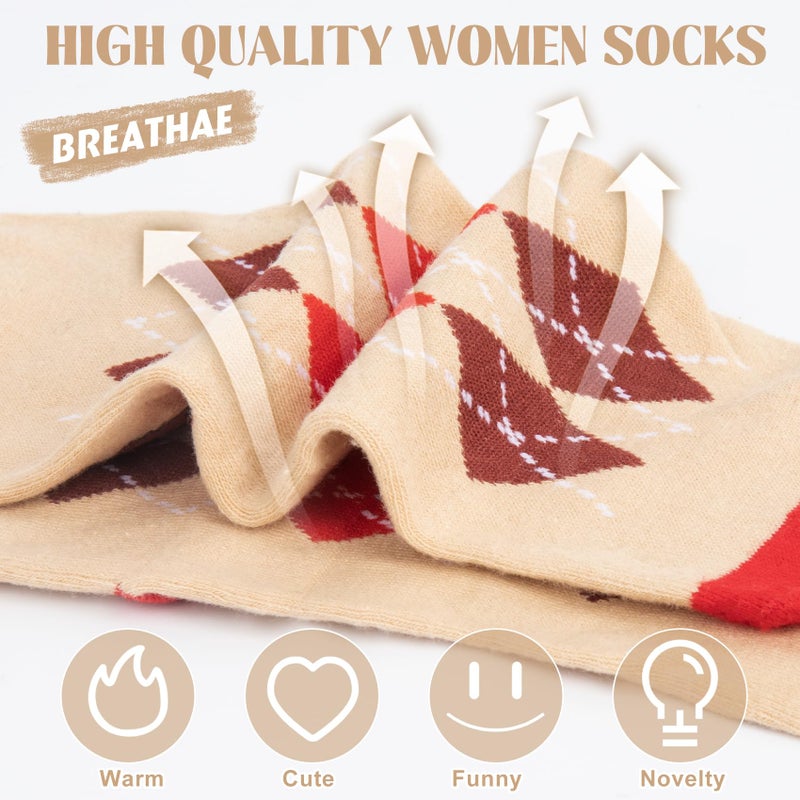 YSense Womens Cute Animal Painting Socks 5 Pairs, Funny and Cool 100% Cotton Art Dog Cat Socks for Women, Black & brown & yellow & blue & gray - Image 3